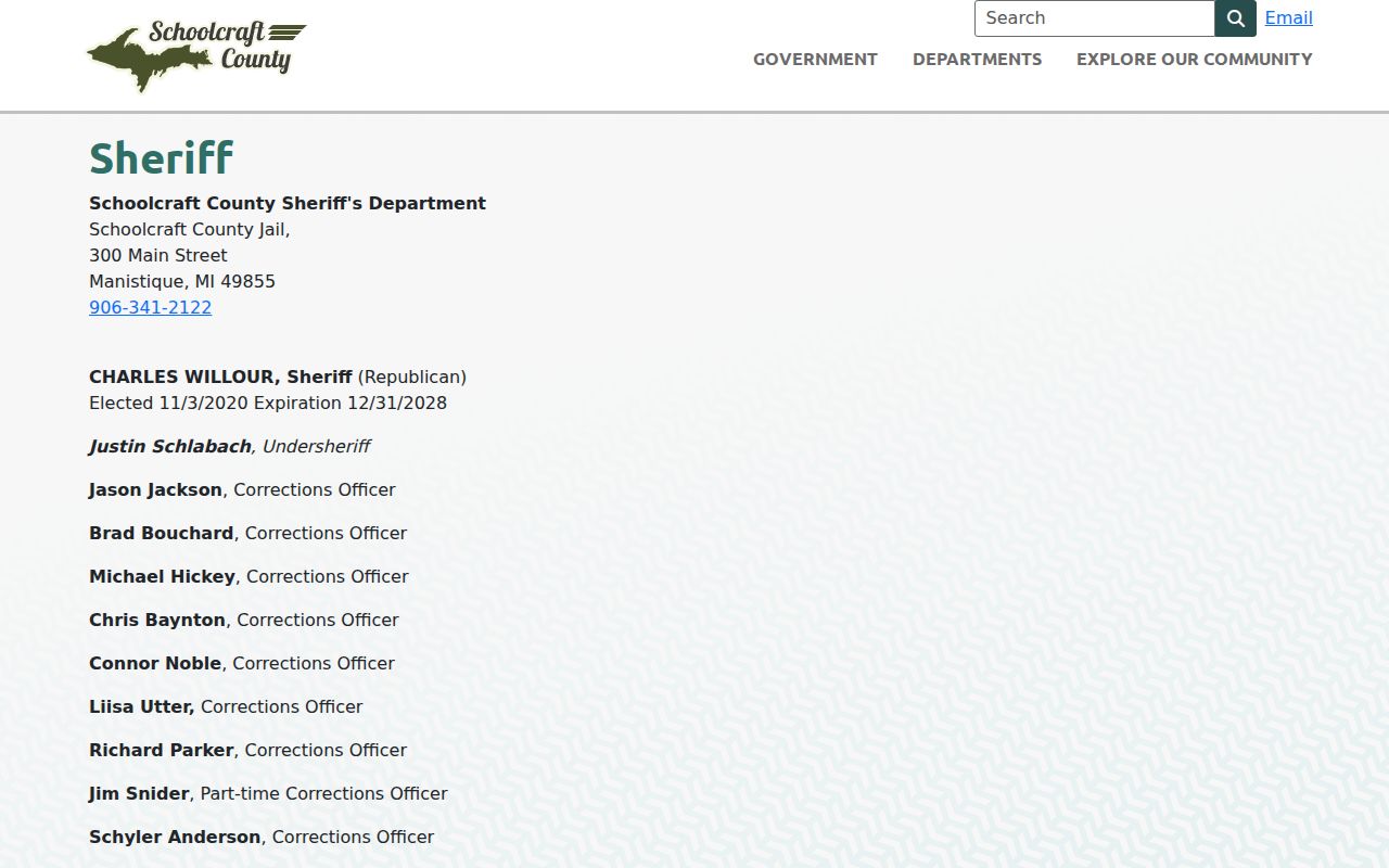 Schoolcraft County arrest records sheriff and jail contact page