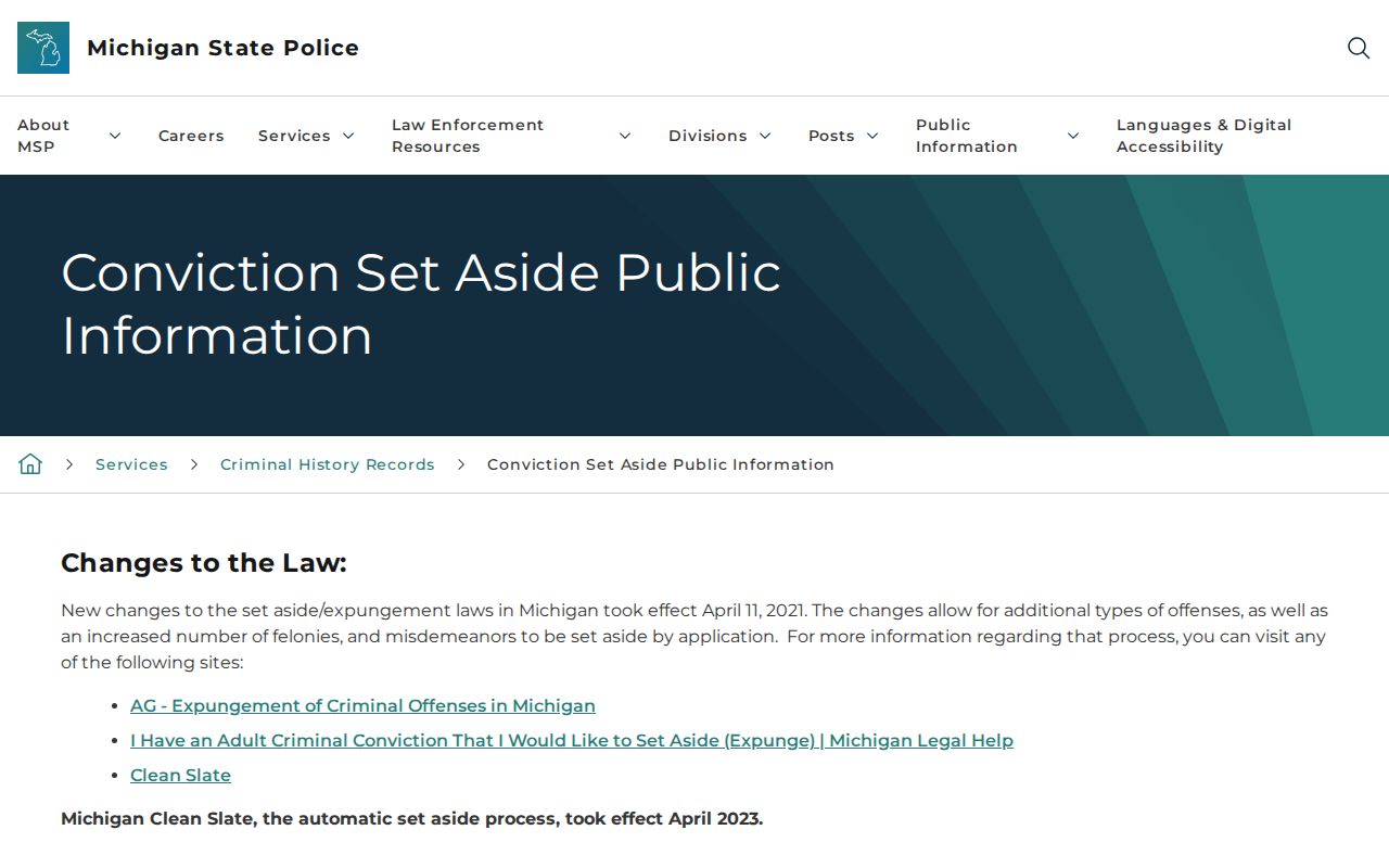 Michigan set-aside process for Schoolcraft County criminal records
