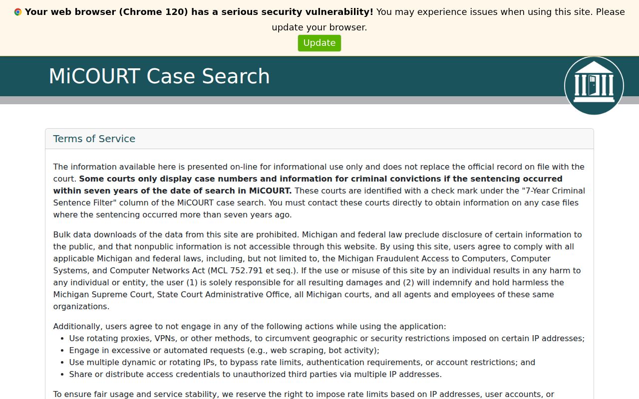 MiCOURT Schoolcraft County criminal court record search