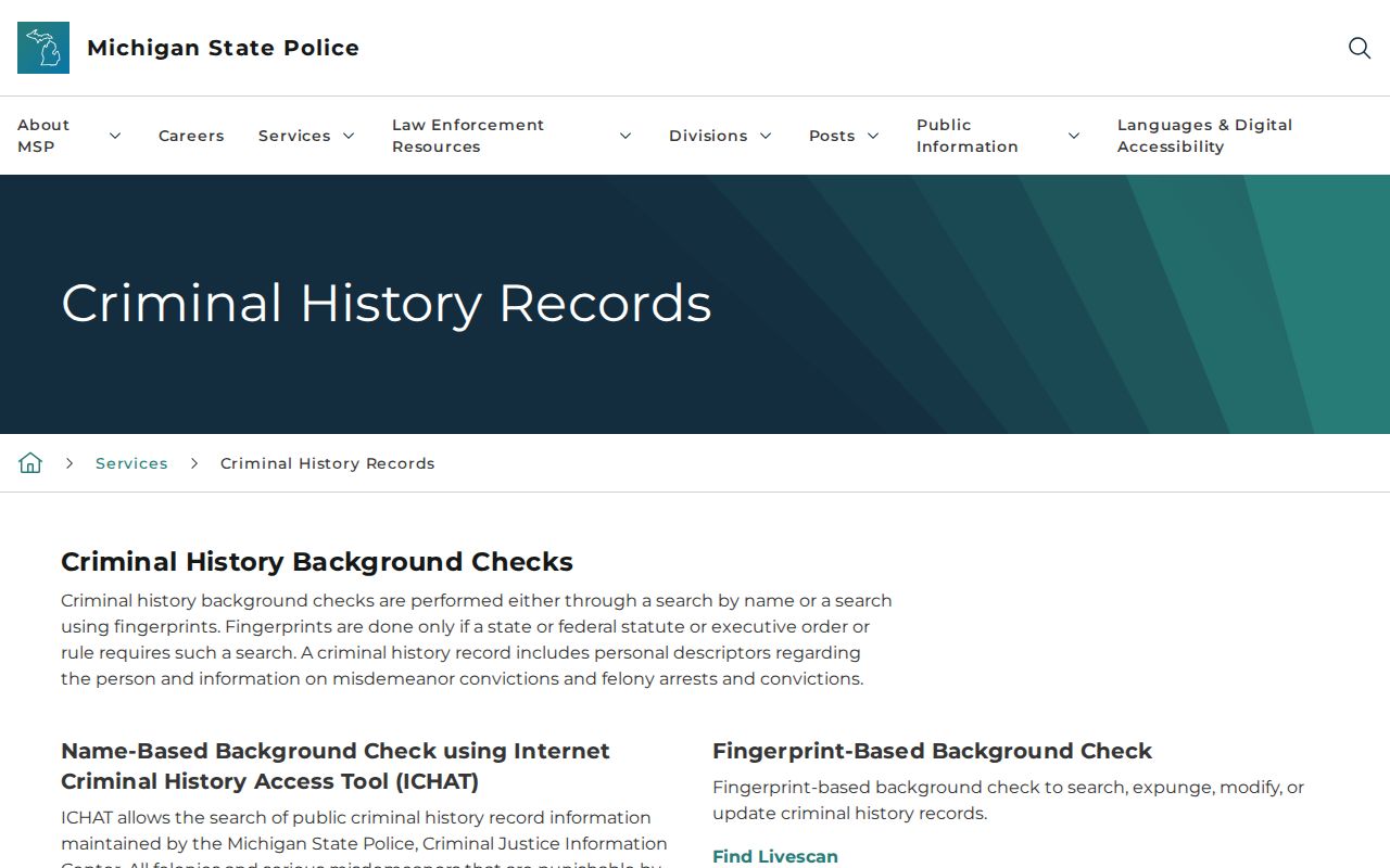 Michigan State Police Schoolcraft County criminal history channel