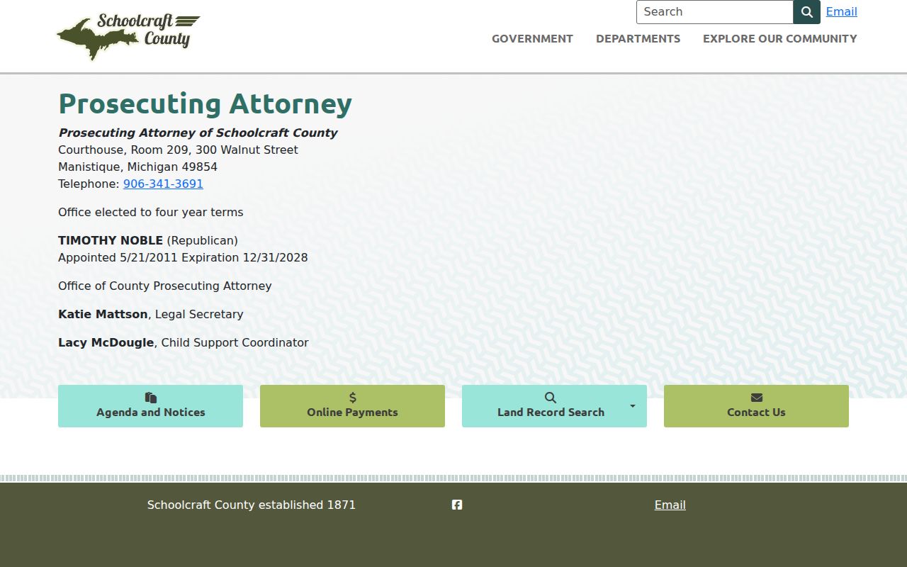 Schoolcraft County criminal charge records prosecutor office