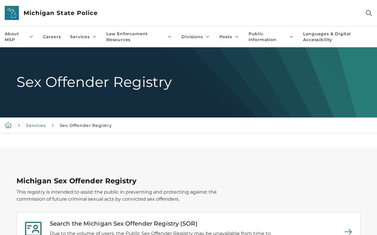 Schoolcraft County sex offender registry guidance from Michigan State Police