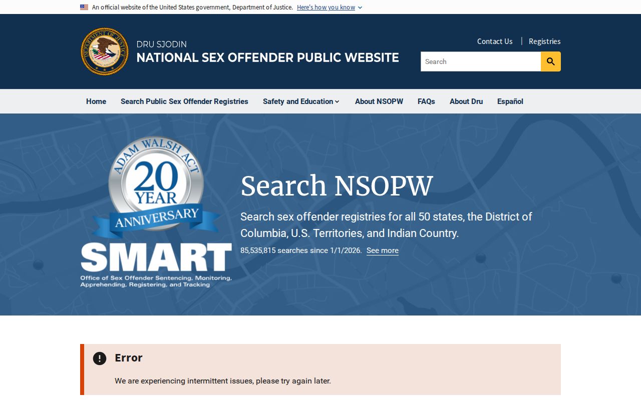 Schoolcraft County sex offender lookup through the national NSOPW search