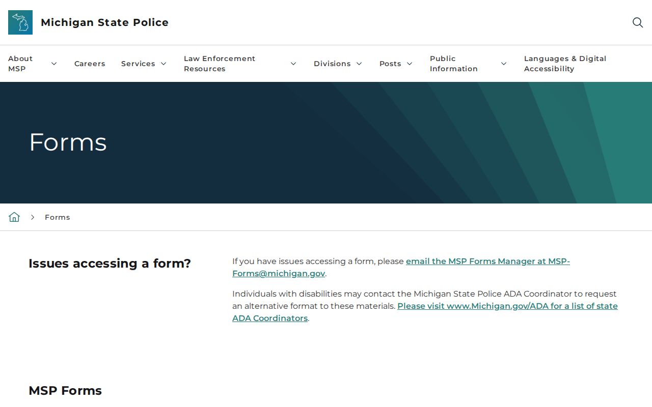 Schoolcraft County sex offender registry forms in the Michigan State Police library