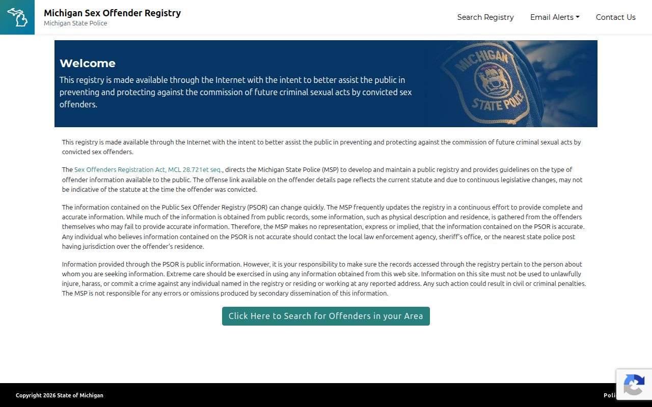 Schoolcraft County sex offender registry PSOR search and neighborhood map controls